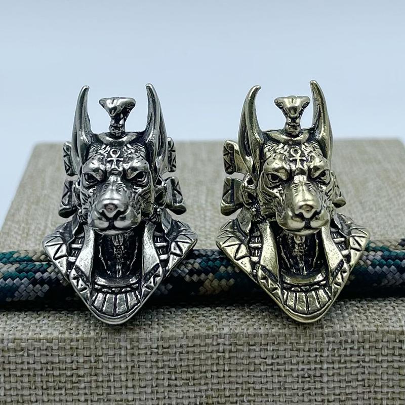 Ancient Egypt Death God Jackal Head Brass Edc Knife Beads Diy Paracord Woven Lanyard Pendants Jewelry Outdoor Accessories