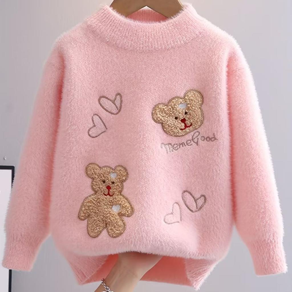 Autumn Winter Children's Sweater Pullover Girls' Round Neck Knitwear Mink Down Children's Long Sleeve Sweater
