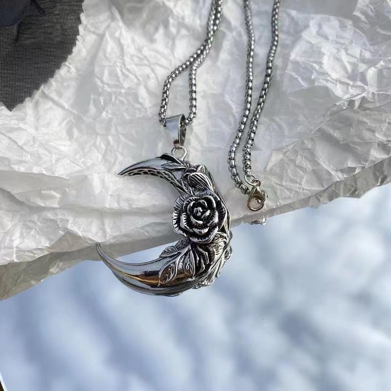 European-American Cross Moon Necklace: Hip Hop Street Style Punk Pendant for Women & Couples
