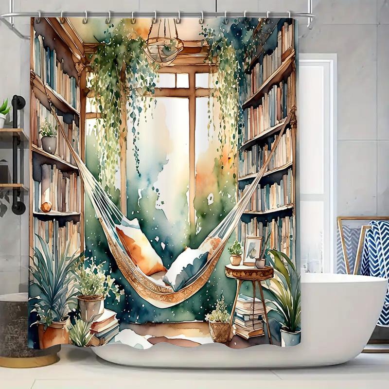 

Vintage Library Bathtub Shower Curtain Botanical Nature Book Nook Wall Decor Artistic Home Decor Waterproof Fabric 90x180cm
