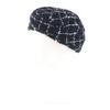 Great CHANEL beret COCO Mark lattice pattern tweed black cotton Women M 19C Used