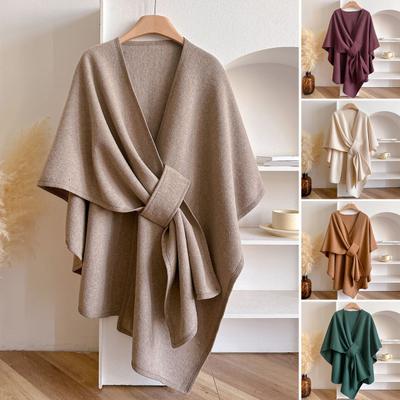 Kadın Drapeli Şal Ayarlanabilir Çapraz Ön Hafif Yumuşak Sıcak Şal Eşarp Pelerin Hırka Düz Renk Örgü Şal