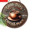 Good Days Wooden Sign with Coffee Theme - Retro Round Sign with Inspirational Quote - Ideal for Kitchen, Home, Office, Cafe Decor