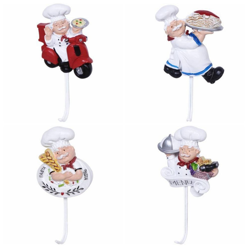 

4pcs Plastic Cartoon Chef Hooks Resin Key Hangers Cute Sticky Hooks Dormitory 4pcs