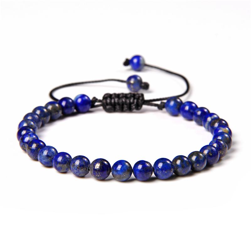 Natural Stone 6mm Beads Bracelet Adjustable Rope String Braided Bracelets For Women Men Amethysts Red Agates Lava Beaded Bangles