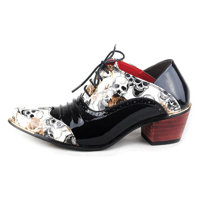 

Роскошные туфли-оксфорды из лакированной кожи, увеличивающие рост, мужские туфли с рисунком черепа, свадебные туфли для вечеринок, мужские туфли на толстом каблуке 44 чёрный