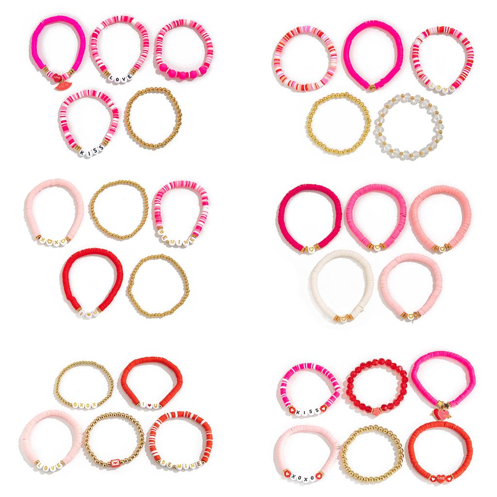 Ingemark 10 Styles Romantic Soft Ceramic Acrylic Beads Letter Chain Bracelet Boho Sweet Heart Bangles Y2K Aesthetics Jewelry New
