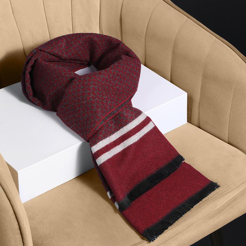 Scarf, Winter Warm Men's Scarf, Wool Blended Jacquard Scarf Men's