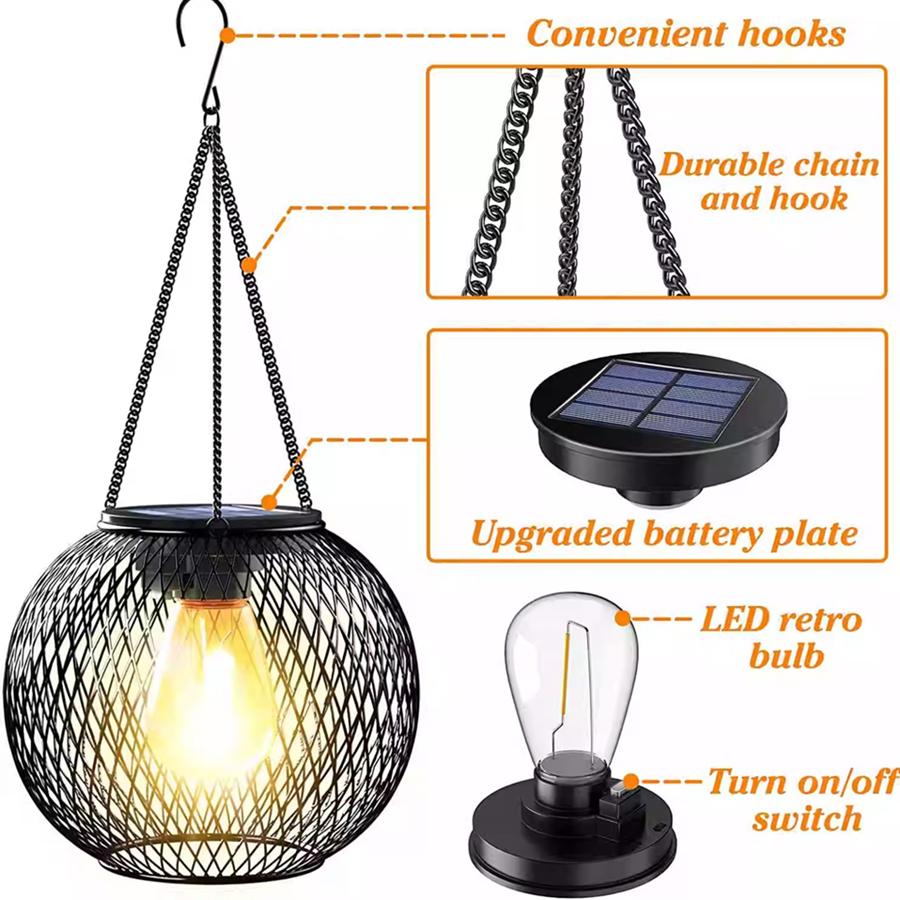 Outdoor Solar Iron Lantern Waterproof Decorative Hanging Lights Led Solar Lights For Tree Garden Yard Patio Pathway Dusk-to-dawn