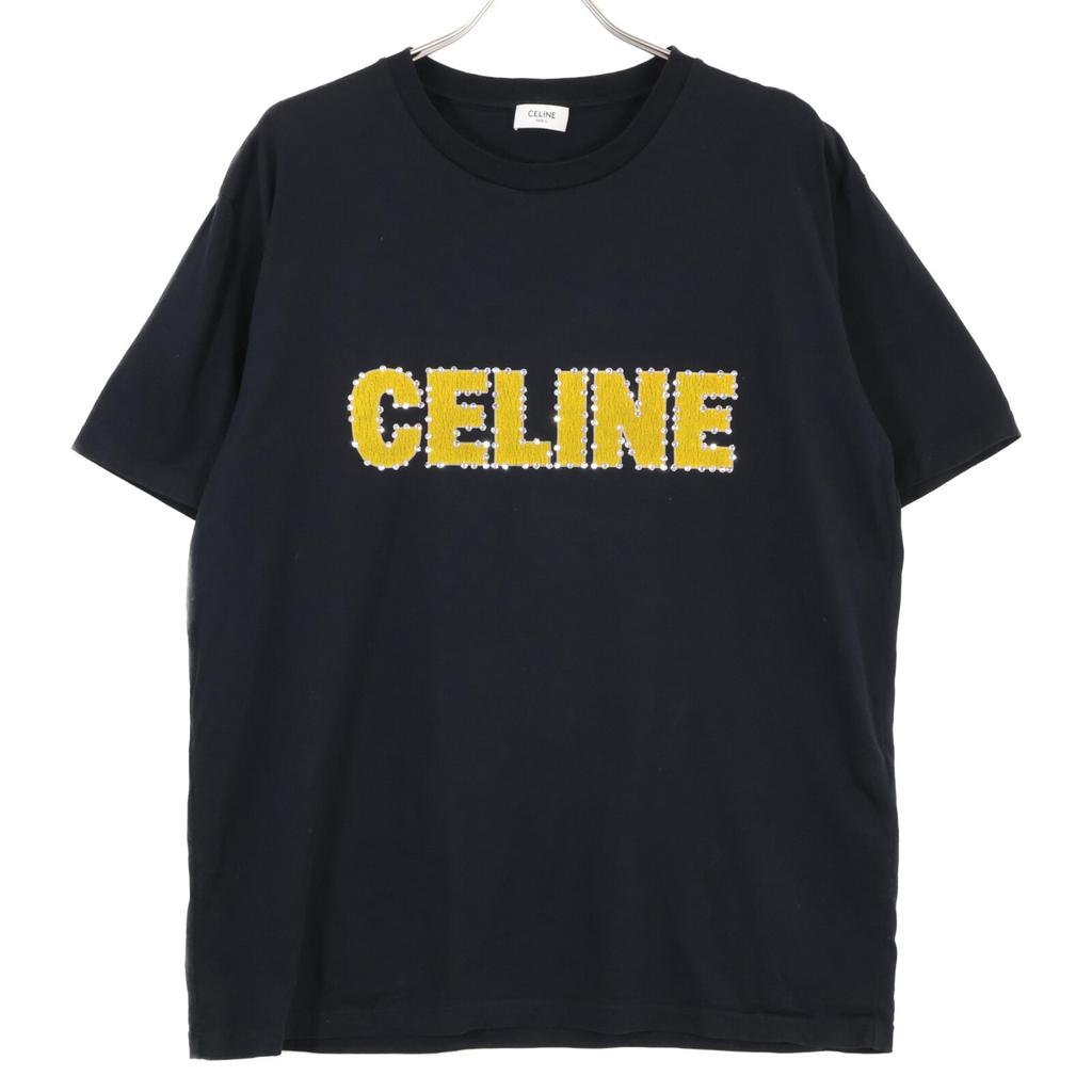 CELINE 2X15M671Q Black Crack Logo Stone Design T-Shirt tops S blackUsed