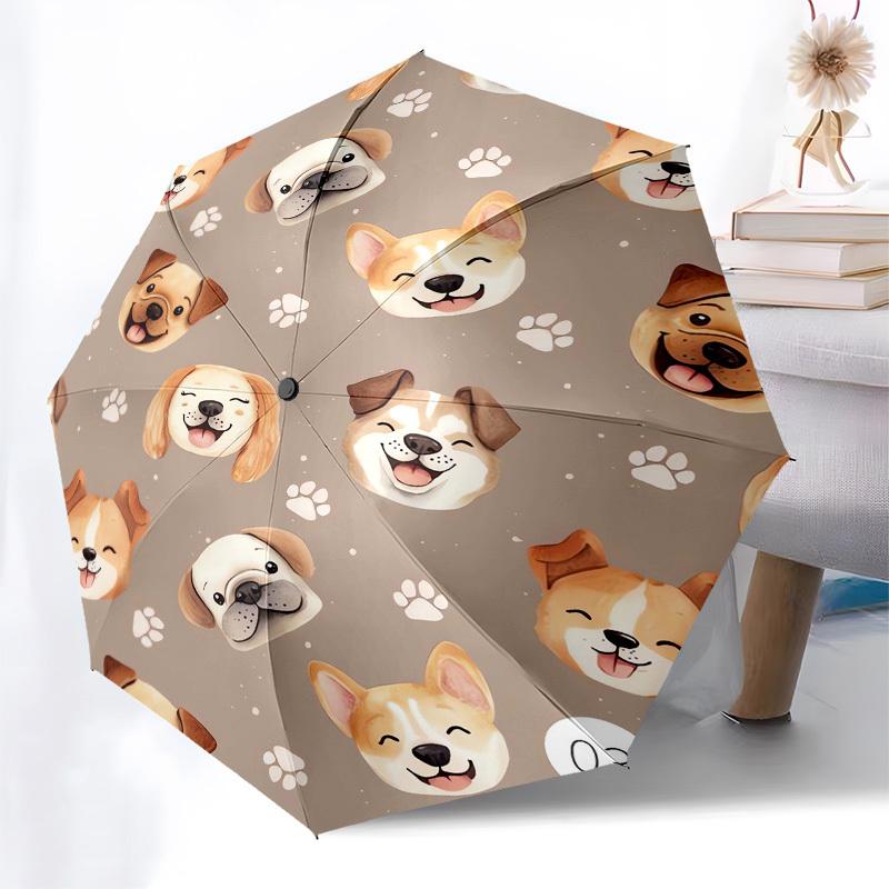 1pc Corgi Faces Pattern Umbrella with Plastic Handle,Compact & Stylish,Cartoon Pattern,Outdoor UmbrellaPT491