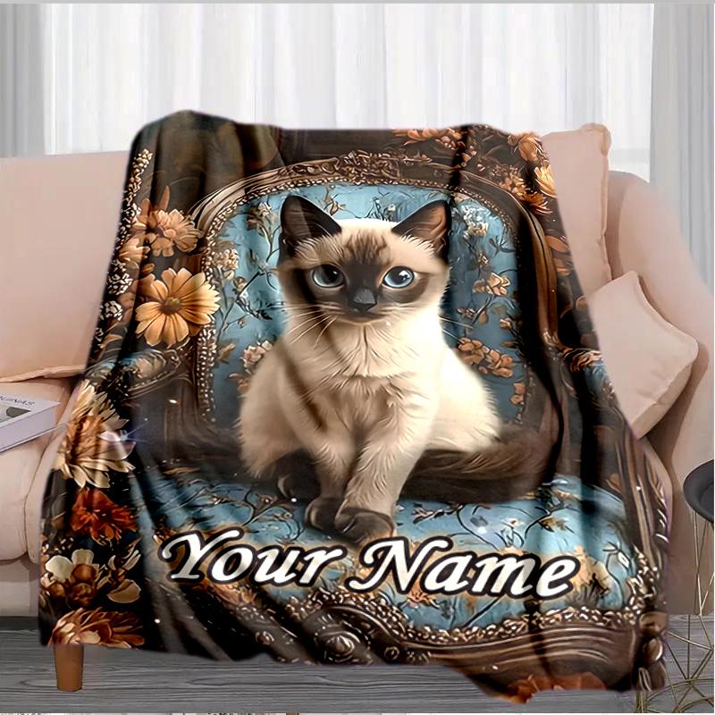 1PC Custom Name Cat Chair flannel blanket versatile,all-season throw suitable for the living room,bedroom,camping,travel,and gift