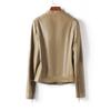 Womens Short Leather Jacket Stand Collar Slim Fit Winter Fall Coat Petite Ladies