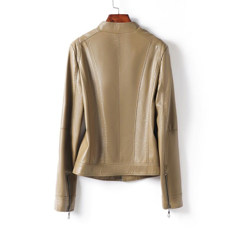 Womens Short Leather Jacket Stand Collar Slim Fit Winter Fall Coat Petite Ladies