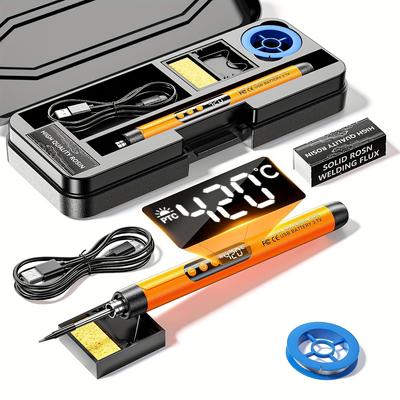 1 Stück Mini Akku-Lötkolben-Set mit Digitalanzeige, 3 Temperatureinstellungen, USB-wiederaufladbares, tragbares Lötwerkzeug für Haushaltsgeräte-Reparaturen