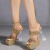 2025 Europe and America 15cm high-heeled sandals luxury crystal sequins sexy hollow cool slippers high heels LFD-3640-A2