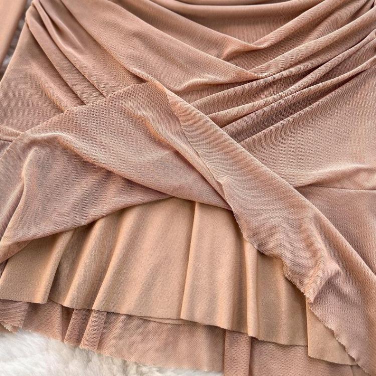 Women Casual Sleeve Long Neck V Solid Color Dress Waist High A Line Sheath Spring Elastic Mini