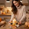 2 Piece Artificial Maple Leaf Berry Pinecone Candle Ring Wreath Set for Autumn Table Centerpiece Decor Home Display