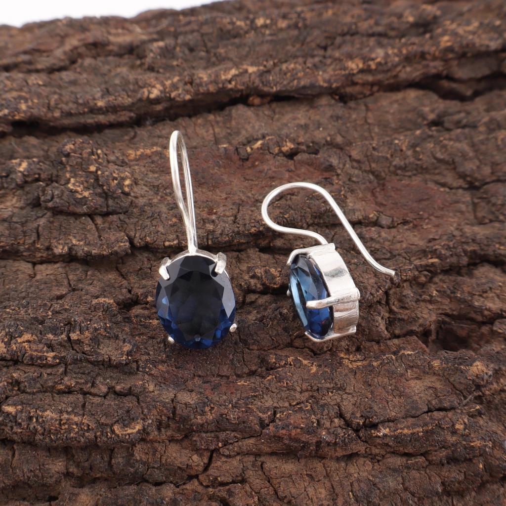 London Blue Topaz 925 Solid Sterling Silver Earrings, Handmade Gemstone Earrings Jewelry, Gifts For Wife Brand New Earrings