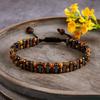 Retro Tiger Eye Stone Bracelet Adjustable Double Row Woven Bracelet Jewelry