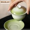100ml Gradient Green Gaiwan Vintage Not Hot Tea Tureen Household Tea Bowl With Lid Kit Tea Making Cover Bowl Drinkware Gifts