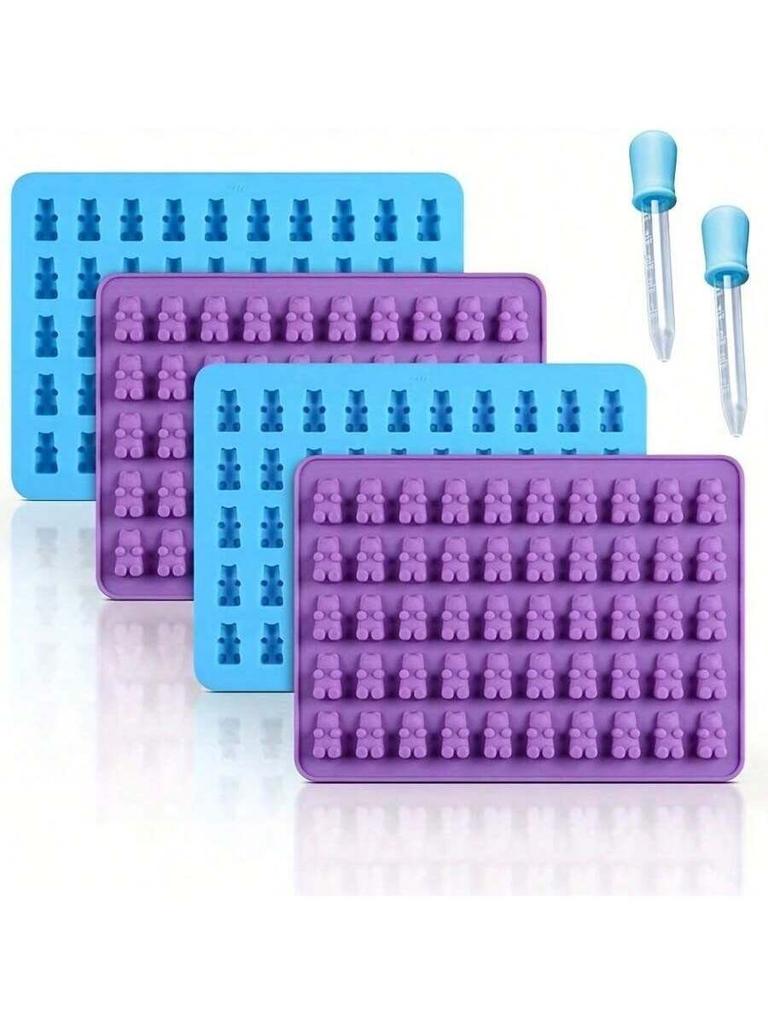 1pc 50 Grids Gummy Bear Mold Silicone Cute With Dropper Candy Chocolate Fondant Moulds DIY Baking Decoration Tools