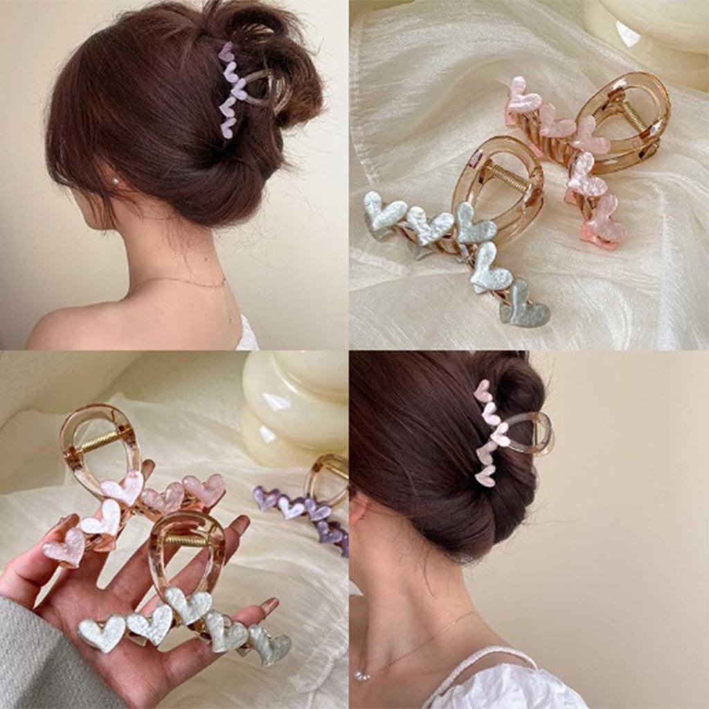 Translucent Heart Hair Claw Sweet Crab Hair Clip Women Girls Korean Barrette Shark Clip Hairpin Ponytail Claw Hair Accessories