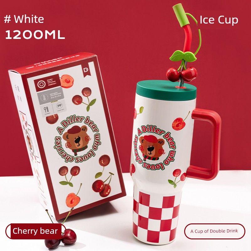 

Dilebel Ice King Cup Large Capacity Insulated Cup for Women, Stylish Car-Mounted Cold-Keeping Cup, Giant Water Cup for Men Cherry Bear Ice Cup 1200ml([Upgraded Version 3.0])