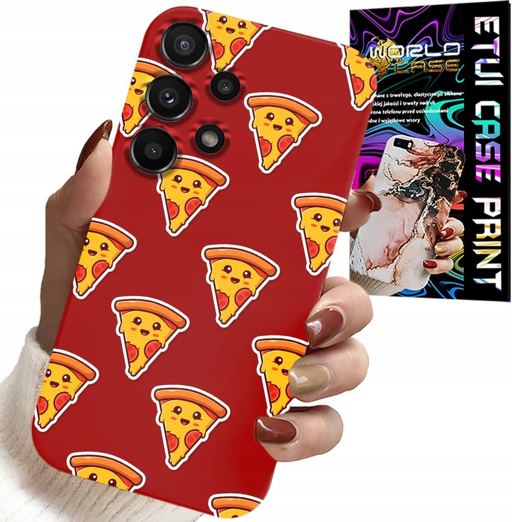 Etui Do Samsung Galaxy A13 4G - Wzór Z Wesołą Pizzą Na Czerwonym Tle