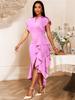 Dames Luxe Gast Bruiloft Feestjurken Elegant V-Hals Korte Ruches Mouwen Irreguliere Split Bodycon Slank Classy Mode Avondjurken