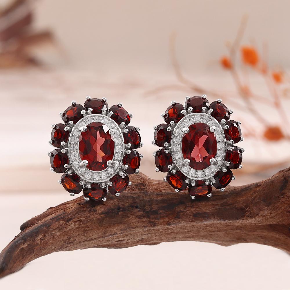 2026, 925 Sterling Silver Ring Earrings Pendant Necklace Natural Garnet January Birthstone Jewelry Set for Women's Banquet Gifts