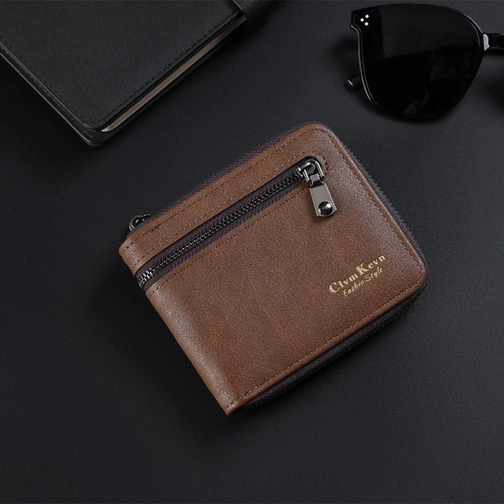 Fashion PU Leather Men Wallet ID Card Holder Zipper Short Leather Purses Business Credit Card Thin Wallet for Men Girls