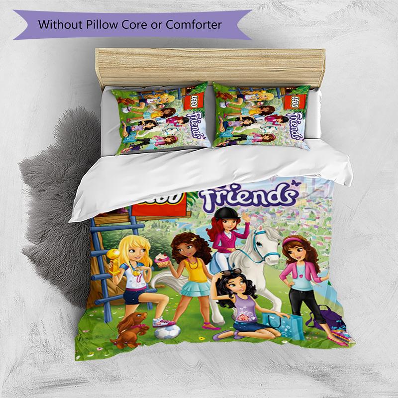 3pcs LEGO Friends pattern bedding set duvet cover set includes duvet cover &pillowcases, perfect all season bedroom decoration & gift