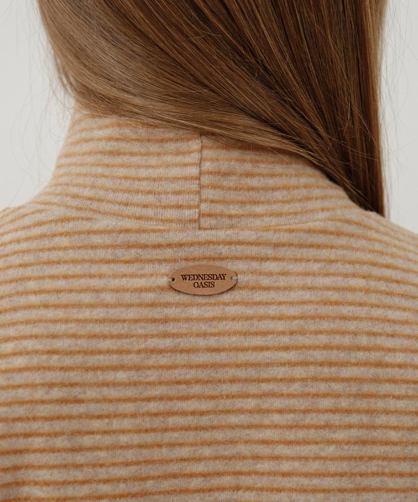 Wednesday Oasis For Woman Fuzz Stripe Turtleneck Tee_Warm Yellow(W25-Tp51)