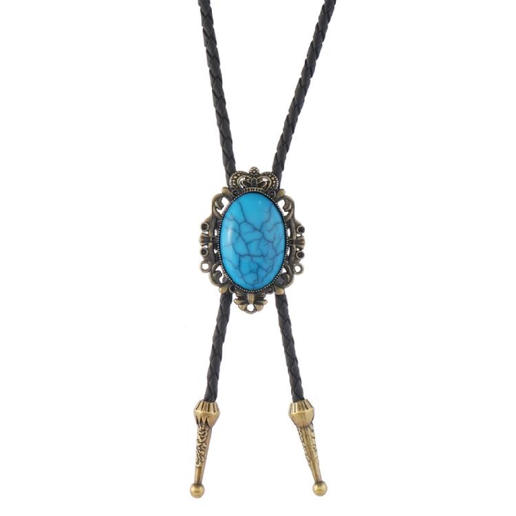 

Элегантный галстук-боло с бирюзой с трещинами и кожаным шнурком, регулируемый галстук-ожерелье для повседневного или официального наряда медный