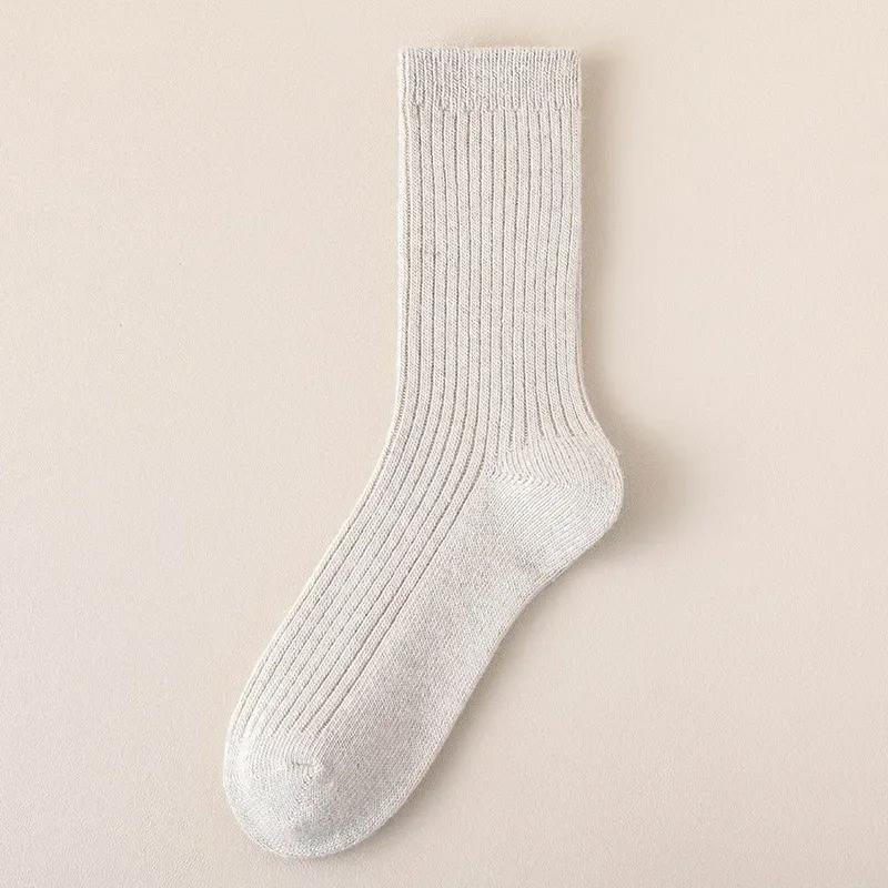 2025 Stacking Wool Socks Women Winter Solid Tube Socks Double Needle Knit Thickened Warm and Velvet Socks