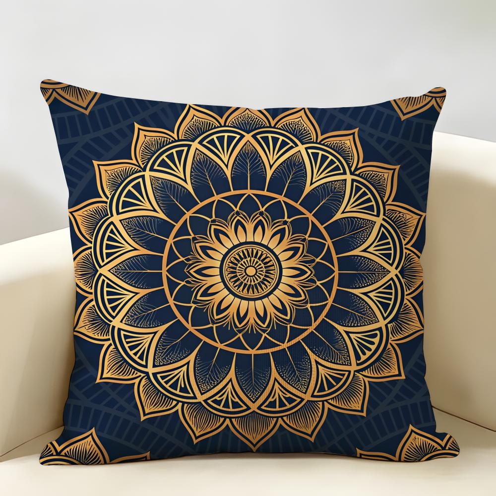 Luxury Golden Mandala Om Cushion Cover Natural Linen Organic Fabric DoubleSided Printing Room Sofa Decor Pillow Case