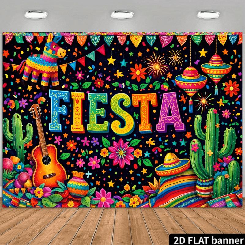 The 2D Background Image of the Carnival Themed Party Features Colorful "Fiesta" Text In the Center