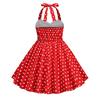 Girls' Fashionable High-Waisted Halter-Neck Patchwork Polka Dot Retro Dress For Summer