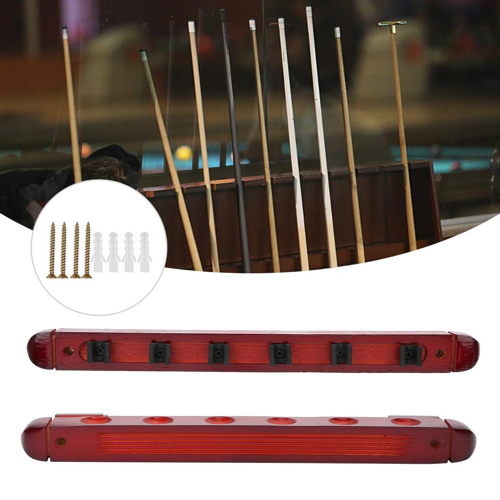 Wall Mounted Wooden Billiard Pool Cue Rack 6 Sticks Hanging Holder Billiard Accessory