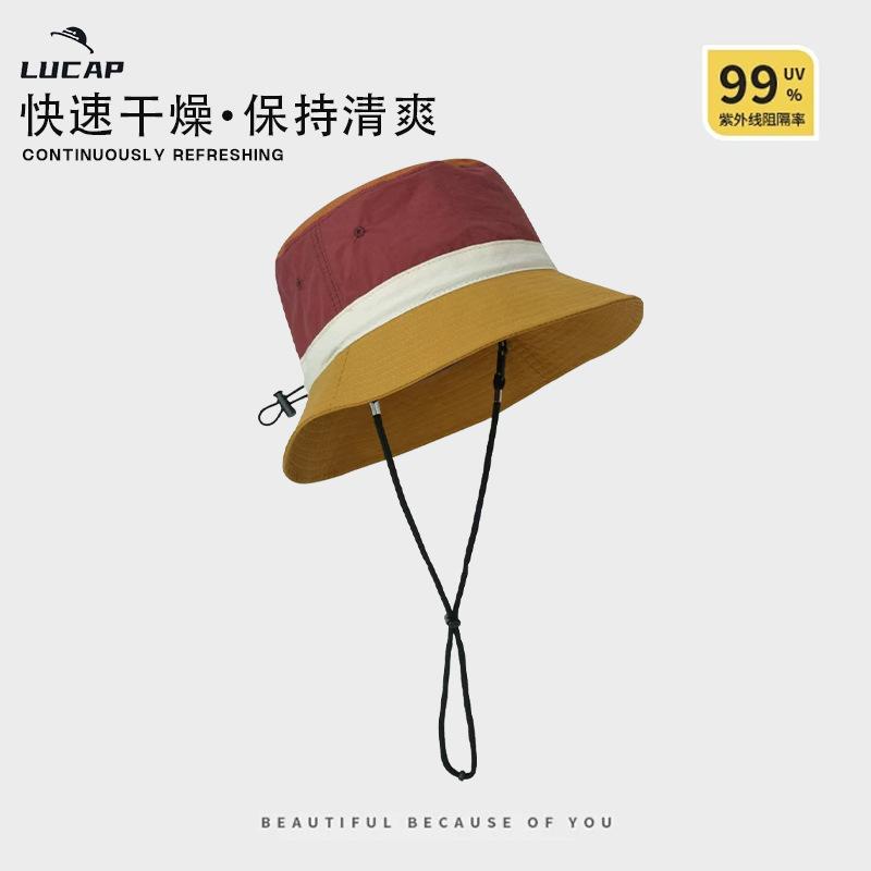 

Color matching quick-drying basin hat function wind contrast color drawstring sun protection UV light board outdoor mountaineering sports bucket hat One size бордовий