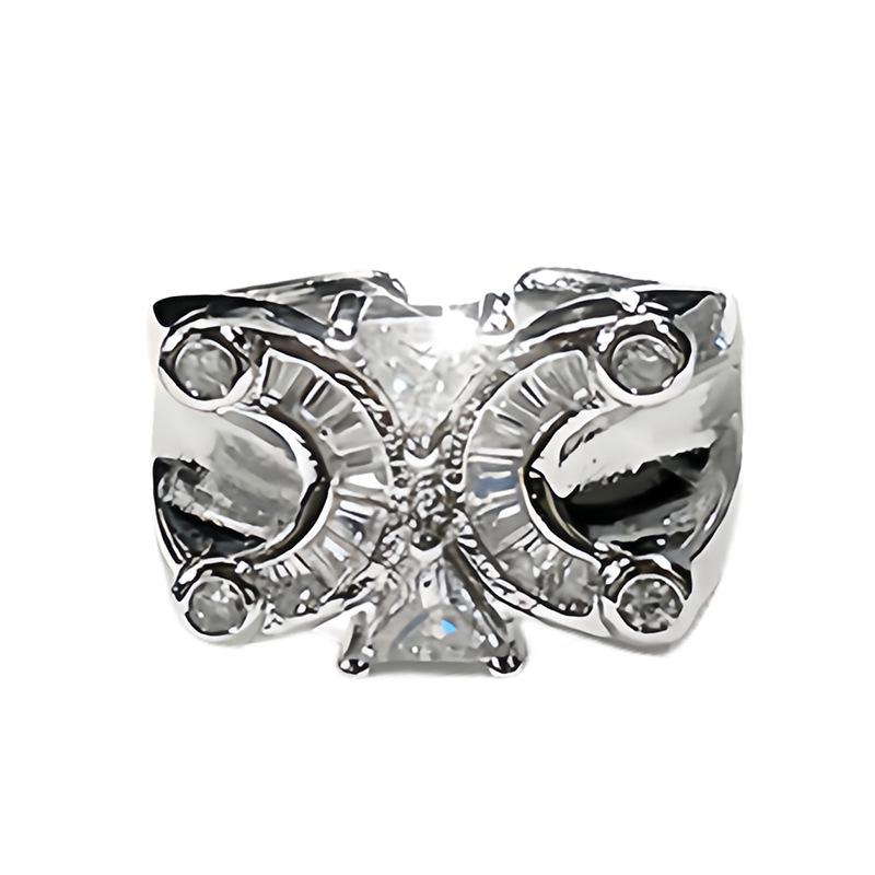 Niche Design Double C Four-Leaf Clover Exquisite Full Diamond Zir*****Pen Ring Cold Wind Light Luxury Index Finger Ring Female
