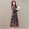 Women's Mid-Length Floral Chiffon Spring Dress - Waist-Slimming, Over-the-Knee, Long-Sleeved Fashion