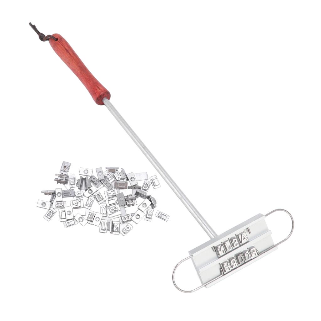 BBQ Branding Iron English Letters Stainless Steel Steak Branding Iron with Wooden Handle for Grillin