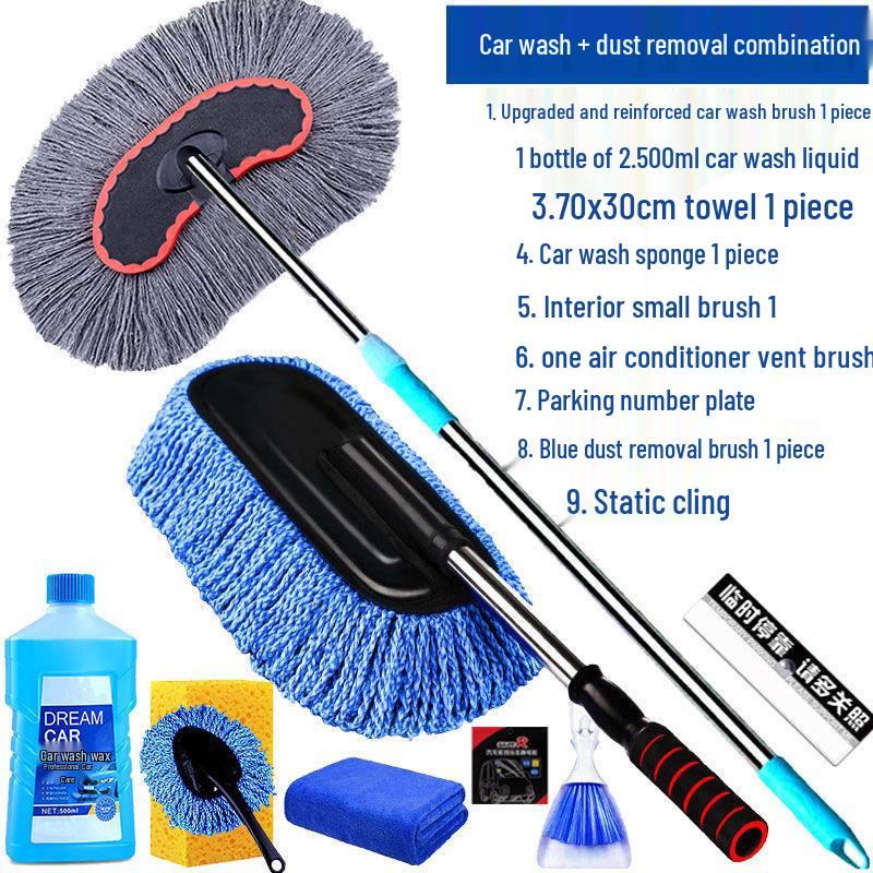 Telescopic Car Wash Mop with Long Handle and Soft Bristle Brush