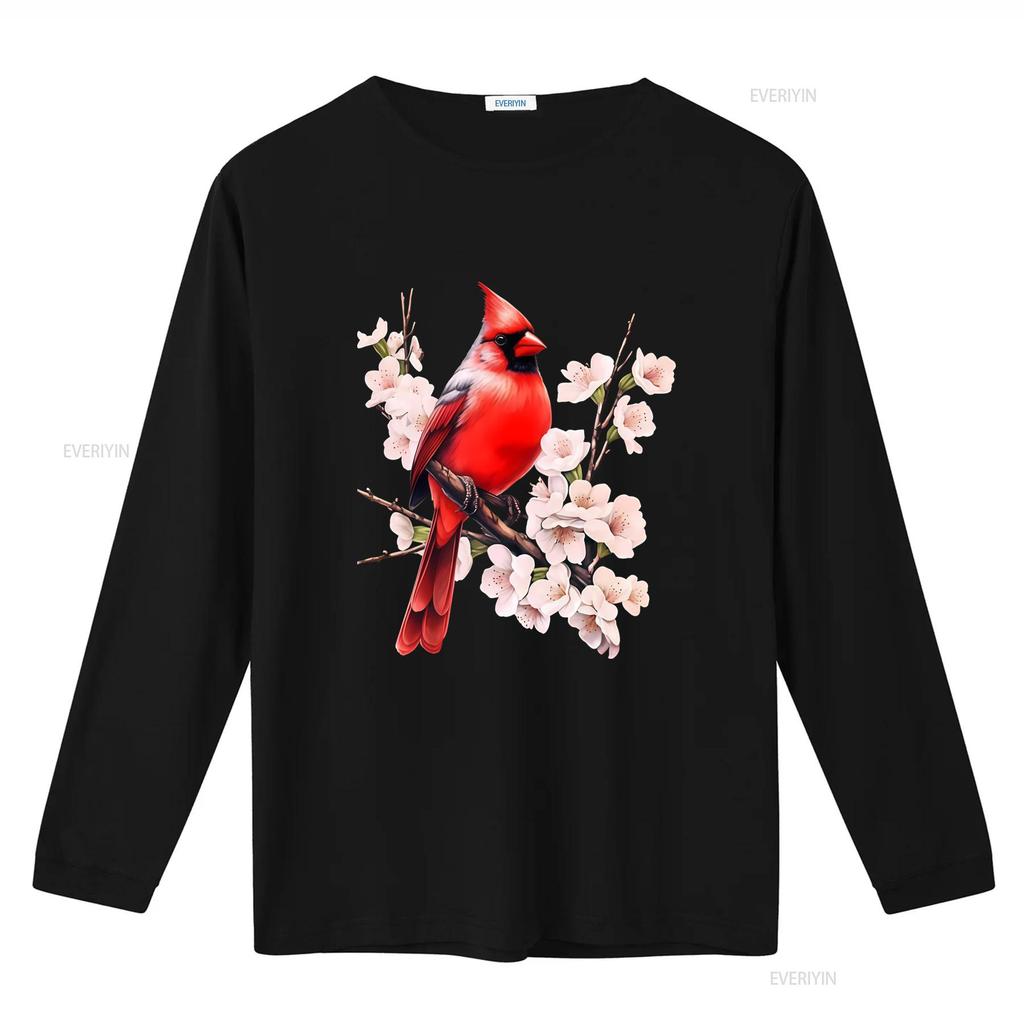 Northern Cardinal Wild Backyard Birds Flower Garden Birders T Shirt Vibrant Red Perched on Blossom Branch Design vintage