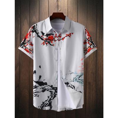 Herren Sommer Designer Hemd 3D Antiker Stil Pflaumenblüten Druck Hawaiianisches Hemd Kurzarm Floral Mode Retro
