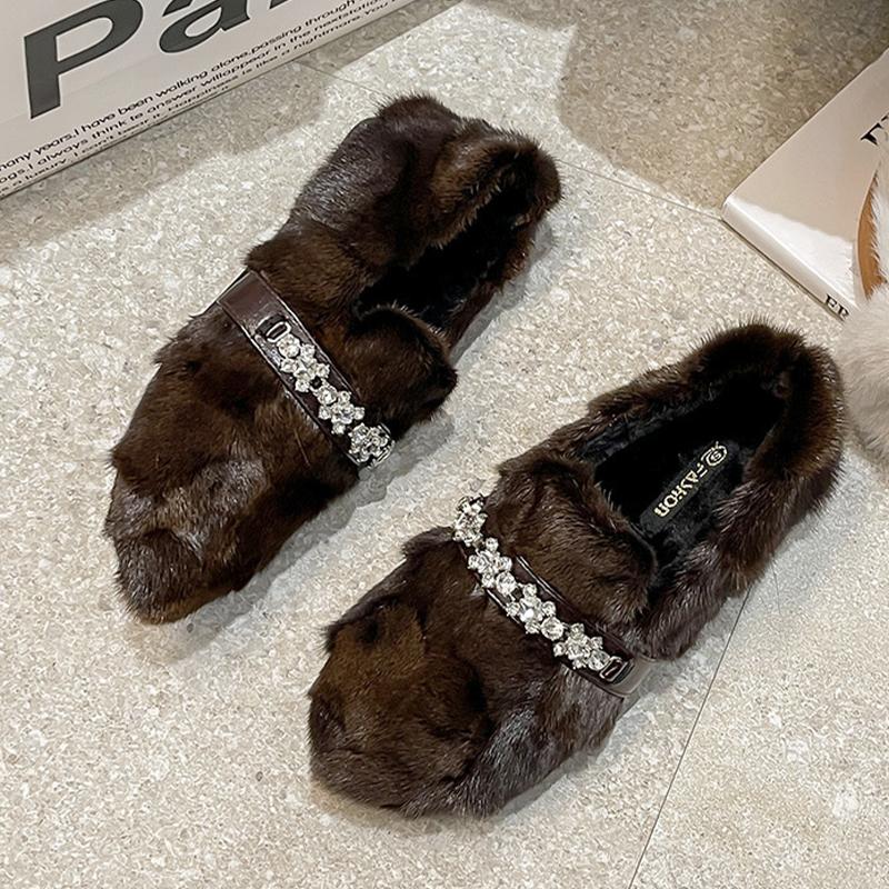 Fashion Fur Women Cotton Shoes Leopard Flats Short Plush Fashion Boots Winter Warm Loafer Shoes 2025 Cozy Dress Casual Chaussure Femme