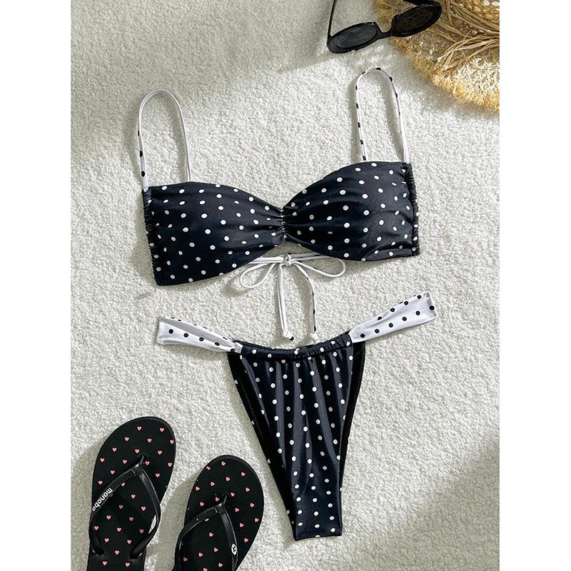 Two Piece Separate Bikinis Set Women's Swimsuit Black Swimwear New Swimming Suit With Pad Push Up Bra Set Thong Bikini Suit