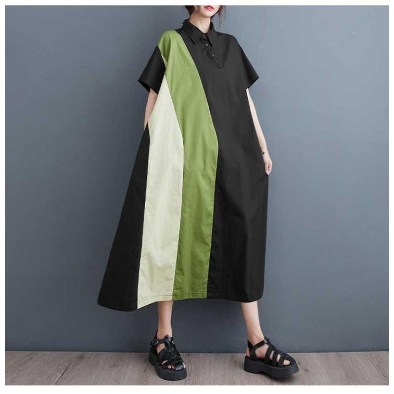 Loose Patchwork Casual Simple Commuting Sweet Short Sleeved Dress
